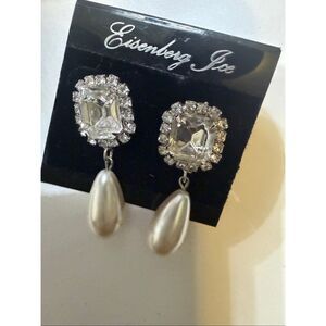 Eisenberg Ice Women's Silver-Tone Faux Pearl Crystal Drop Dangle Earrings NWT